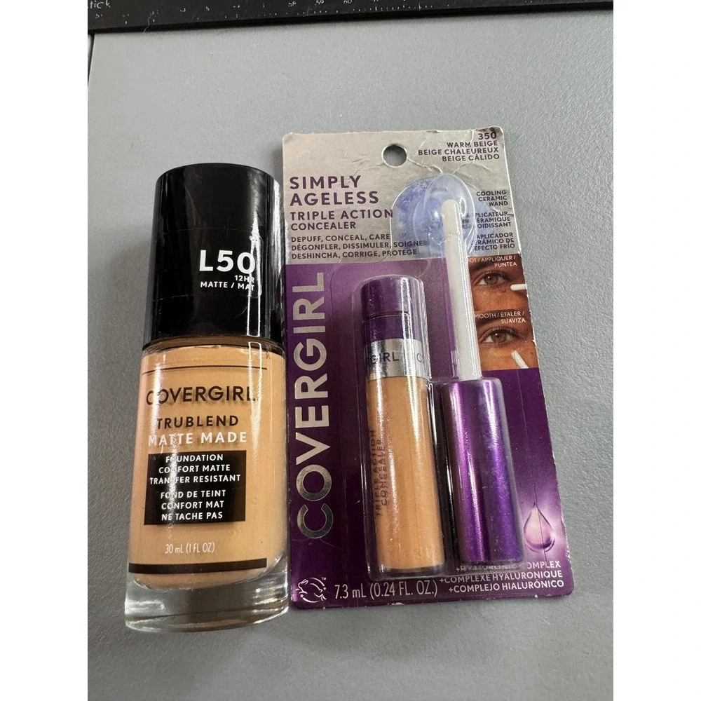 CoverGirl TruBlend Foundation & Simply Ageless Concealer Women L50/350 New Set